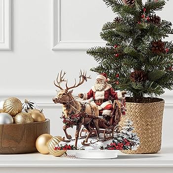 トナカイとサンタのセット置物 ☆サンタとトナカイとクリスマスツリー(受注生産) 樹脂粘土 置物